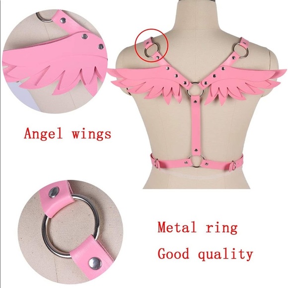 PU Leather Pink Angel Wing Harness - Picture 3 of 5